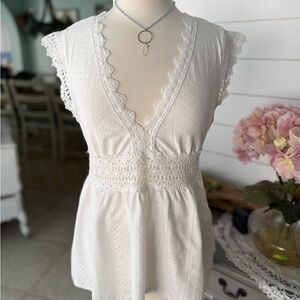 White Lace Trim Top